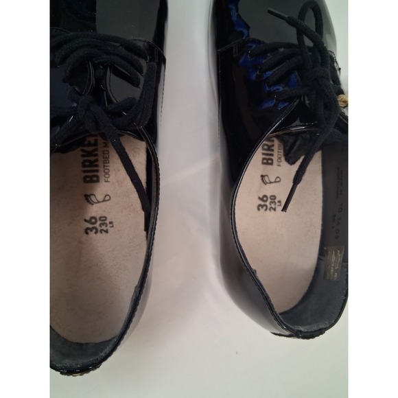 Birkenstock Saunders black patent leather flats oxfords lace up shoes Sz W 5-5.5 - Picture 4 of 15